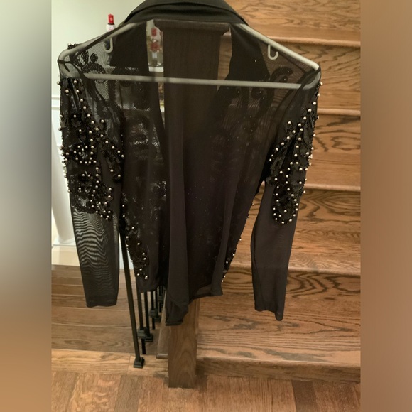Boutique Paris Beaded Sequin Black Sheer Long Sleeve Body Suit Size Medium/Large - Picture 15 of 16